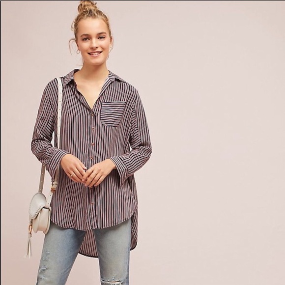 Anthropologie ☀️ Maeve Poplin Striped Button Down - Picture 3 of 11